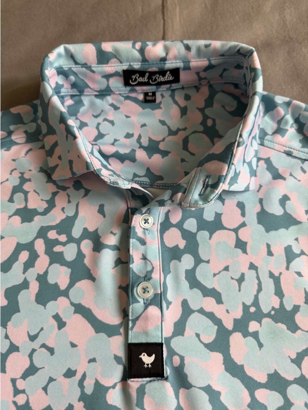 Bad Birdie Mens Medium Multicolor Abstract Dots Performance Stretch Golf Polo
